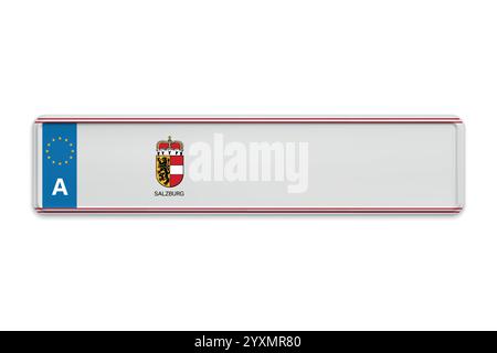 Car number plate of Austria. Vehicle registration license of Austrian region Salzburg. European Standard size Stock Vector