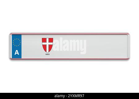 Car number plate of Austria. Vehicle registration license of Austrian region Vienna. European Standard size Stock Vector