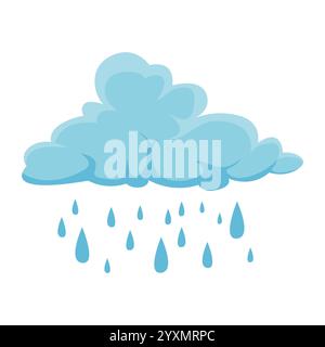 cloudy with rain vector illustration on white background. cold day. rainy day, weather icon. hand drawn vector. doodle art for kids, logo, clipart, st Stock Vector