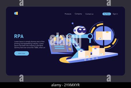 Logistics automation concept. Advanced robotic process automation software handling inventory. Streamlined warehouse robotics technology. Vector illustration. Stock Vector
