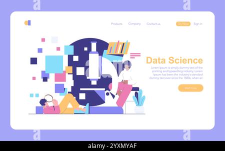 Data science concept. Analysts interact with statistical data amidst abstract digital elements. Modern analytics, technology interface. Vector illustration. Stock Vector