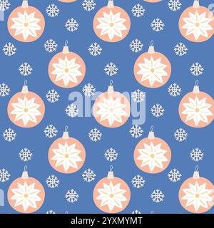 Christmas tree decorations and toys pattern. Festive Christmas balls and snowflakes. Vector illustration Stock Vector