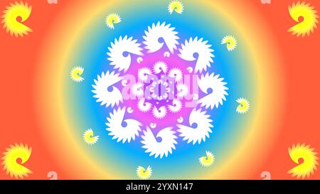 Abstract floral wallpaper background with orange yellow sky blue purple and white colors Stock Vector