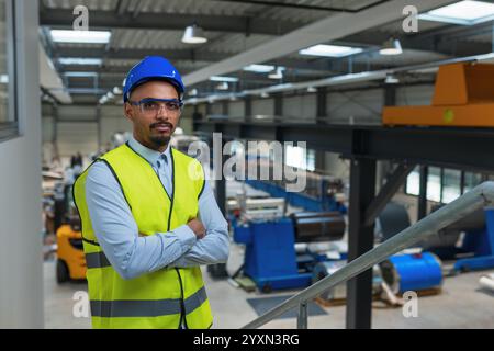 African American worker in industrial warehouse. Diversity concept. Stock Photo
