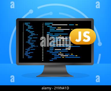 Computer screen displaying javascript code for software development Stock Vector