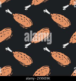 Seamless pattern with chicken legs. meat background. Doodle chicken legs icons. Seamless meat pattern Stock Vector