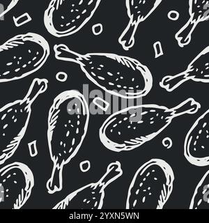 Seamless pattern with chicken legs. meat background. Doodle chicken legs icons. Seamless meat pattern Stock Vector
