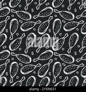 Seamless pattern with chicken legs. meat background. Doodle chicken legs icons. Seamless meat pattern Stock Vector