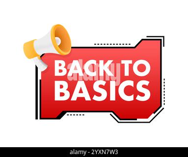 Megaphone announcing back to basics on red trendy banner Stock Vector