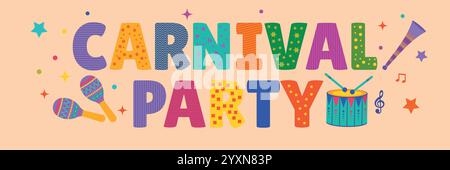Carnival party. Large large multi-colored inscription. Playbill, poster. Stock Vector