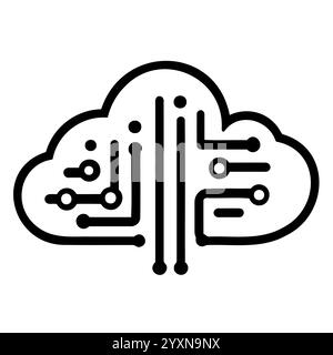 Cloud computing icon with circuit connections in black and white Stock Vector