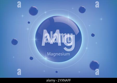 Magnesium blue icon. Essential mineral capsule with glowing effects for bone health and wellnes. Perfect for medical, cosmetic, and nutritional supple Stock Vector