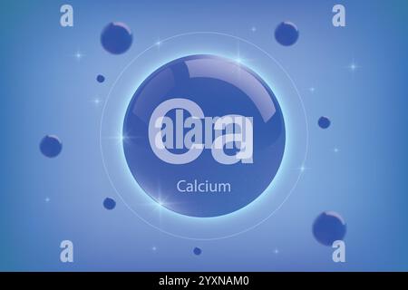 Calcium blue icon. Essential mineral capsule with glowing effects for bone health and wellnes. Perfect for medical, cosmetic, and nutritional suppleme Stock Vector