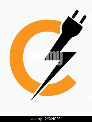 Initial Letter C Electric Logo Concept With Power and Electric Plug Symbol Vector Template Stock Vector