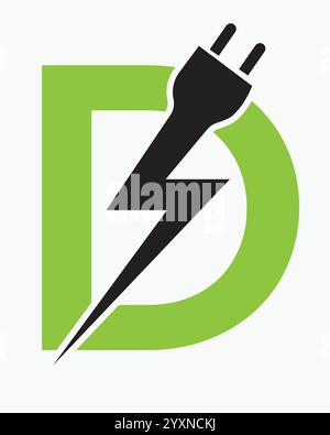 Initial Letter D Electric Logo Concept With Power and Electric Plug Symbol Vector Template Stock Vector