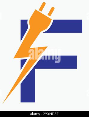 Initial Letter F Electric Logo Concept With Power and Electric Plug Symbol Vector Template Stock Vector