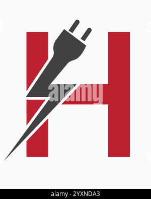 Initial Letter H Electric Logo Concept With Power and Electric Plug Symbol Vector Template Stock Vector