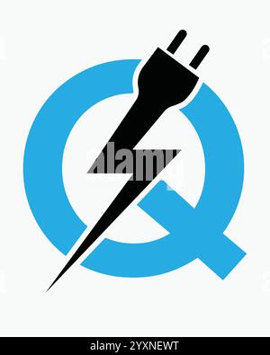 Initial Letter Q Electric Logo Concept With Power and Electric Plug Symbol Vector Template Stock Vector