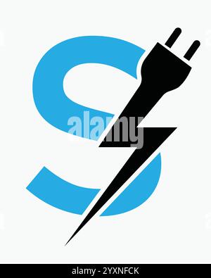 Initial Letter S Electric Logo Concept With Power and Electric Plug Symbol Vector Template Stock Vector