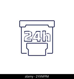 24h booth, exhibition stand line icon Stock Vector