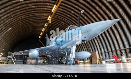 French Air Force Mirage 2000-5F in a shelter at Luxeuil-Saint Sauveur Air Base, France. Stock Photo