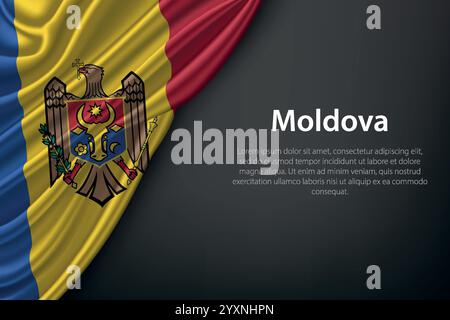 Realistic depiction of the Moldova flag with flowing texture on a dark background. Stock Vector