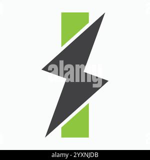 Initial Letter I With Thunder Bolt Symbol. Power Icon Electric Symbol Vector Template Stock Vector