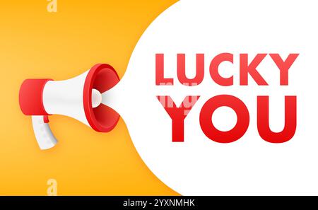 Megaphone announcing lucky you on orange and white background Stock Vector