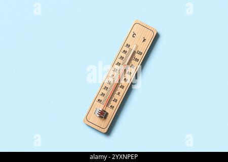 Weather thermometer on color background Stock Photo