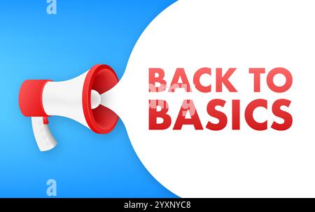 Megaphone announcing back to basics on blue background Stock Vector