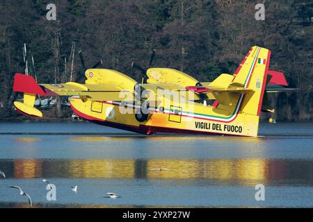 CL-415 firefighting aircraft of Italy's Vigili del Fuoco. Stock Photo