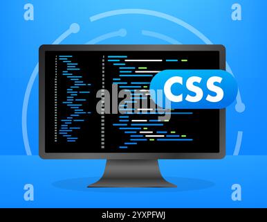 Computer screen showing css code programming web development Stock Vector