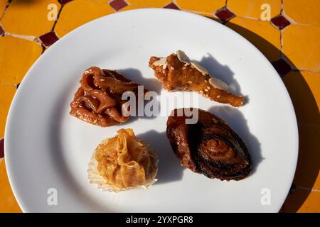 moroccan sweet pastries from a stall in the souk marrakesh, morocco Stock Photo