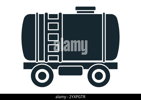 Black icon of tank on railway. transportation of liquids by train. Stock Vector