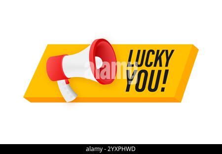 Megaphone announcing lucky you on yellow banner Stock Vector