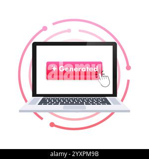 Cursor clicking generated button on laptop screen with modern pink graphics Stock Vector