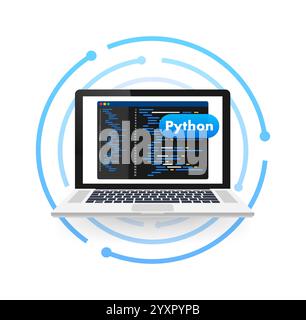 Laptop displaying python code on screen, programming and software development concept Stock Vector