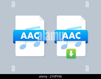 Aac audio file icons showing downloading and playing music Stock Vector
