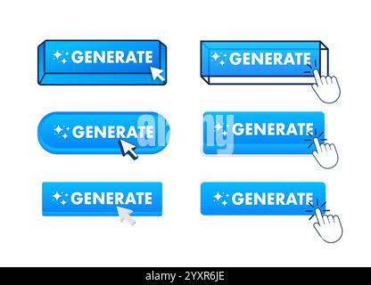 Generate button with mouse cursor clicking and sparkling effect Stock Vector