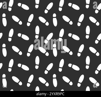 Vector seamless pattern of black flat human boot foot print isolated on white background Stock Vector