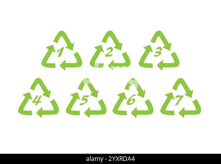 Vector set bundle of green hand drawn doodle sketch eco recycle types of plastic isolated on white background Stock Vector