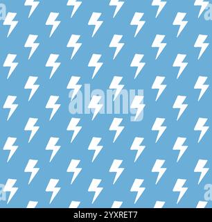 Vector seamless pattern of white hand drawn doodle sketch lightning isolated on blue background Stock Vector
