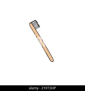 Vector colored Hand drawn doodle sketch eco friendly bamboo tooth brush isolated on white background Stock Vector