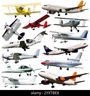 Collage of different civil airplanes Stock Photo