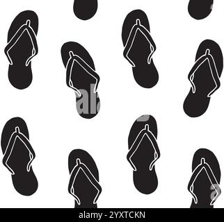 Vector seamless pattern of black hand drawn doodle sketch beach slippers isolated on white background Stock Vector