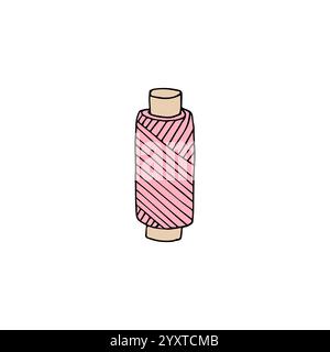 Vector hand drawn doodle sketch pink threads spool isolated on white background Stock Vector