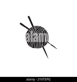 Vector hand drawn doodle sketch black knitting threads and needles isolated on white background Stock Vector