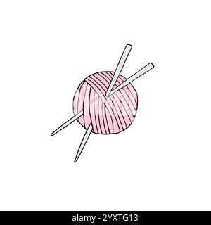 Vector hand drawn doodle sketch colored knitting threads and needles isolated on white background Stock Vector