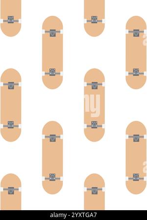 Vector seamless pattern of flat cartoon colored skateboard isolated on white background Stock Vector