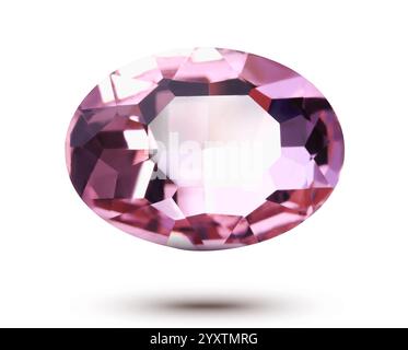 Pink shiny gemstone in air on white background Stock Photo